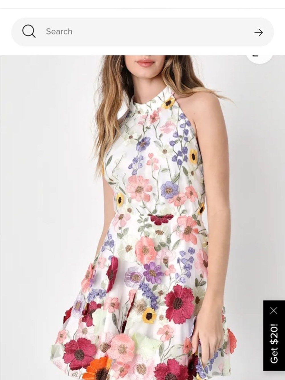 Lulu's White Halter Mini Dress with Multicolor Floral Embroidery